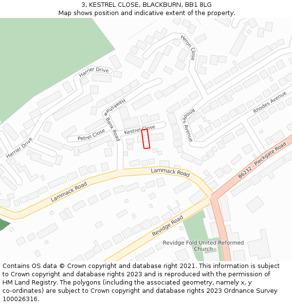 3, KESTREL CLOSE, BLACKBURN, BB1 8LG: Location map and indicative extent of plot