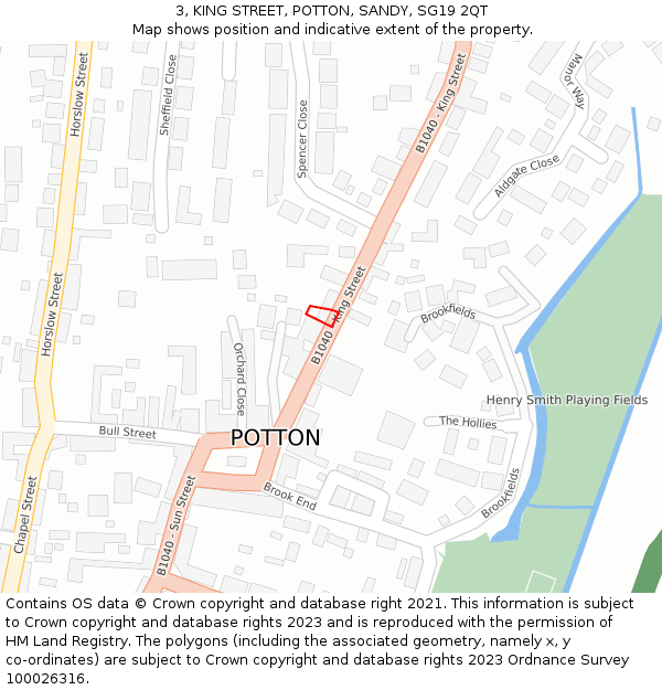 3, KING STREET, POTTON, SANDY, SG19 2QT: Location map and indicative extent of plot