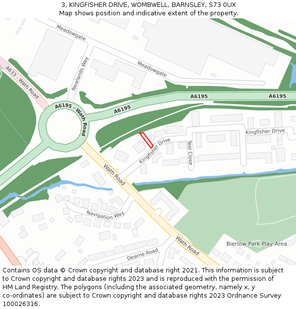 3, KINGFISHER DRIVE, WOMBWELL, BARNSLEY, S73 0UX: Location map and indicative extent of plot