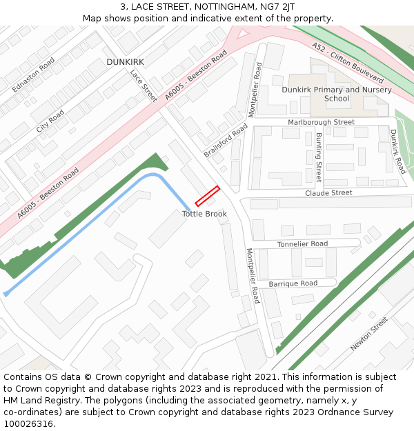 3, LACE STREET, NOTTINGHAM, NG7 2JT: Location map and indicative extent of plot
