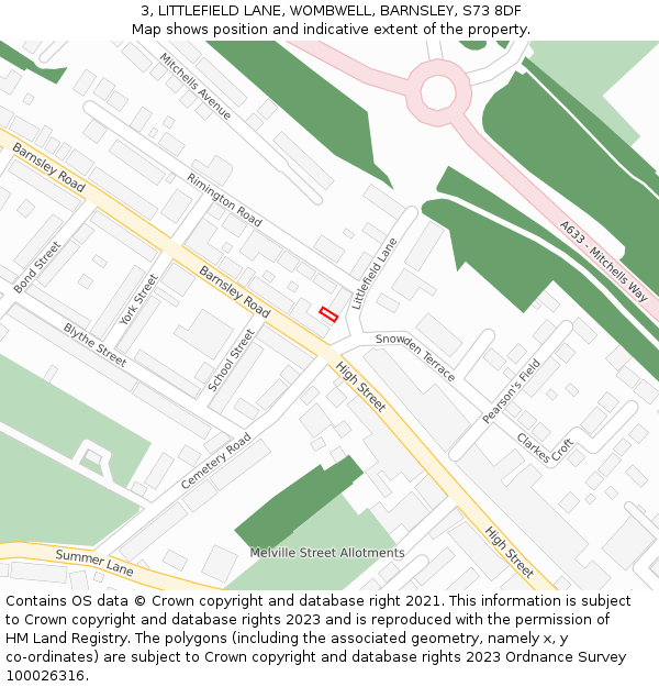 3, LITTLEFIELD LANE, WOMBWELL, BARNSLEY, S73 8DF: Location map and indicative extent of plot