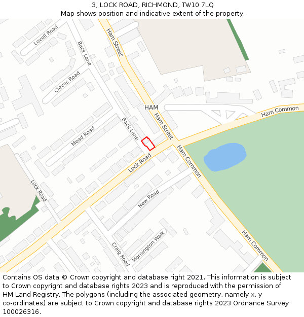 3, LOCK ROAD, RICHMOND, TW10 7LQ: Location map and indicative extent of plot