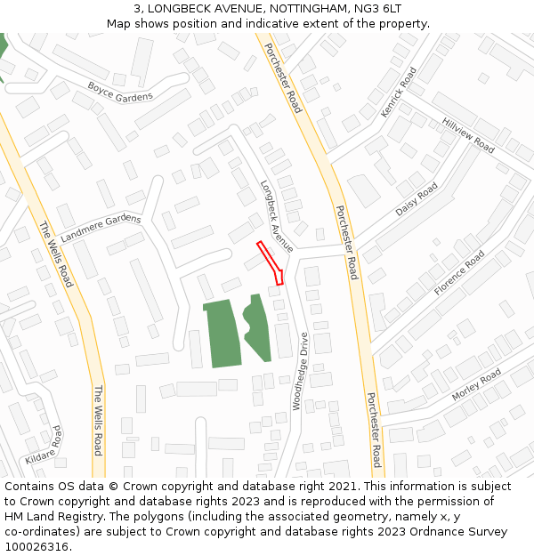 3, LONGBECK AVENUE, NOTTINGHAM, NG3 6LT: Location map and indicative extent of plot
