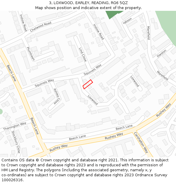 3, LOXWOOD, EARLEY, READING, RG6 5QZ: Location map and indicative extent of plot