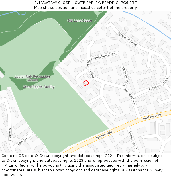 3, MAWBRAY CLOSE, LOWER EARLEY, READING, RG6 3BZ: Location map and indicative extent of plot