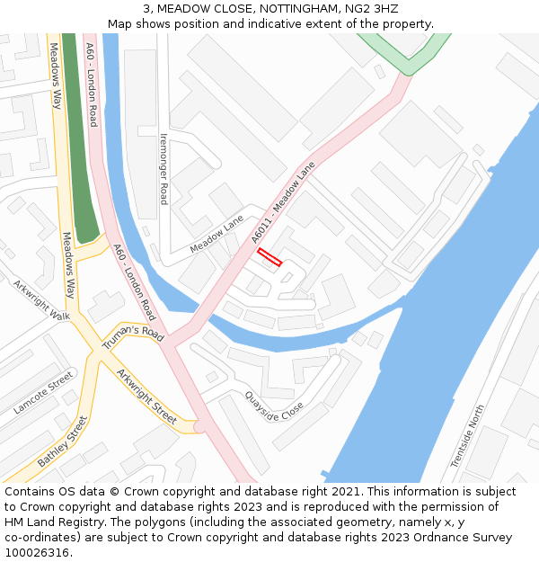 3, MEADOW CLOSE, NOTTINGHAM, NG2 3HZ: Location map and indicative extent of plot