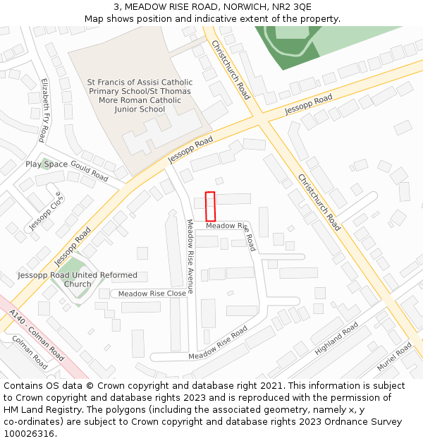 3, MEADOW RISE ROAD, NORWICH, NR2 3QE: Location map and indicative extent of plot