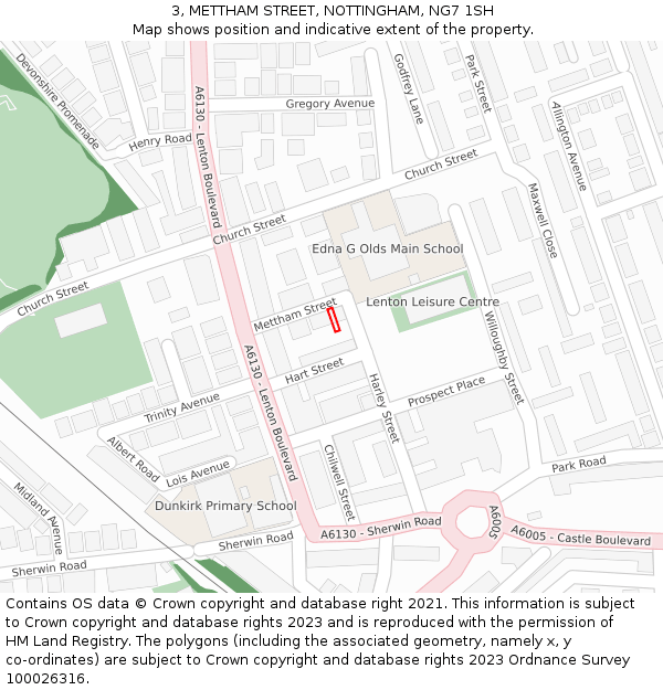 3, METTHAM STREET, NOTTINGHAM, NG7 1SH: Location map and indicative extent of plot