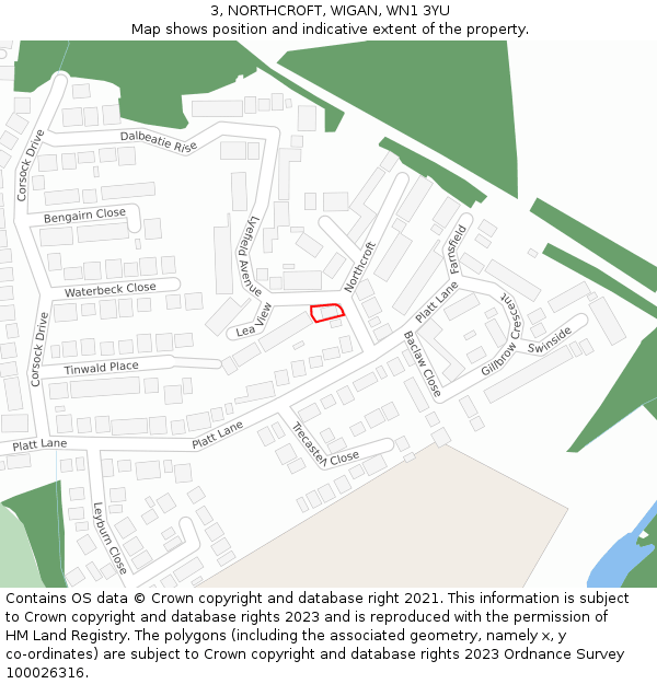 3, NORTHCROFT, WIGAN, WN1 3YU: Location map and indicative extent of plot