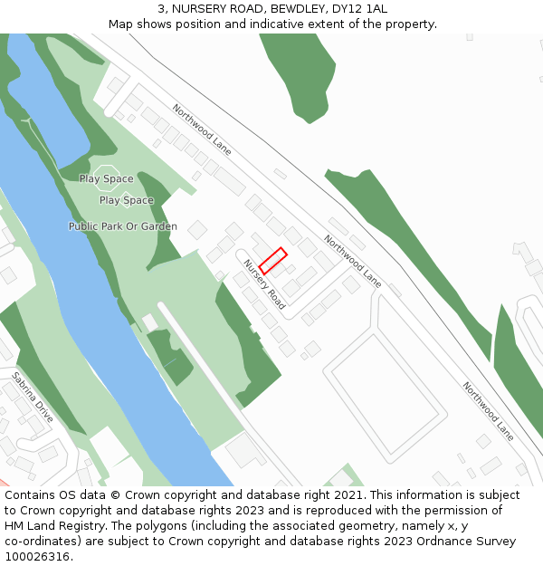 3, NURSERY ROAD, BEWDLEY, DY12 1AL: Location map and indicative extent of plot