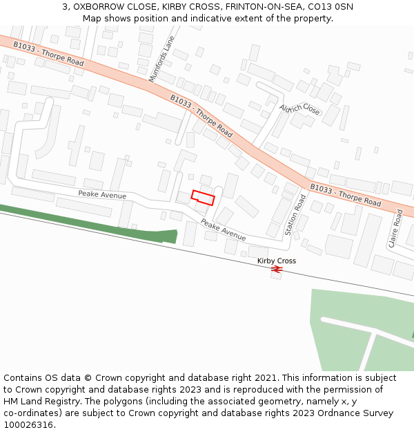 3, OXBORROW CLOSE, KIRBY CROSS, FRINTON-ON-SEA, CO13 0SN: Location map and indicative extent of plot