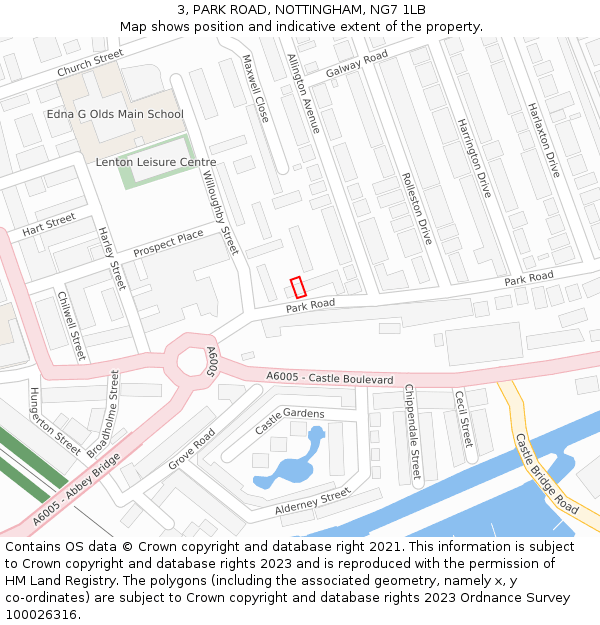3, PARK ROAD, NOTTINGHAM, NG7 1LB: Location map and indicative extent of plot