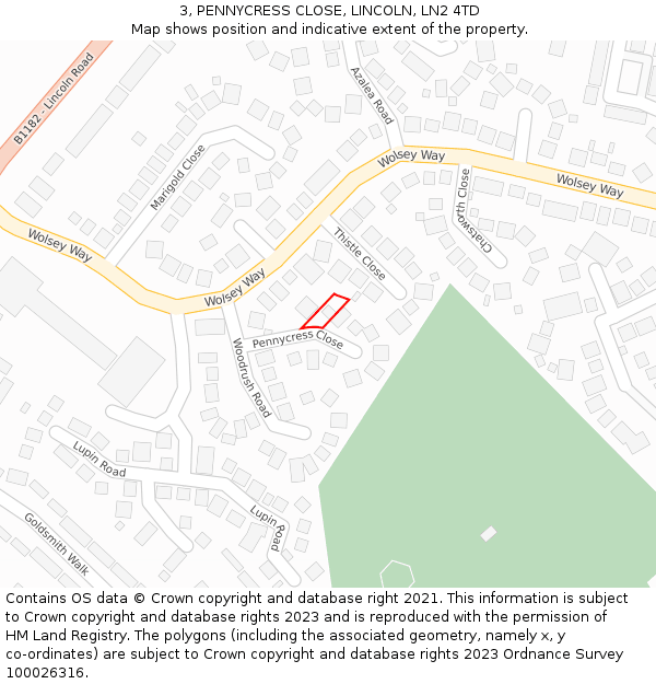 3, PENNYCRESS CLOSE, LINCOLN, LN2 4TD: Location map and indicative extent of plot
