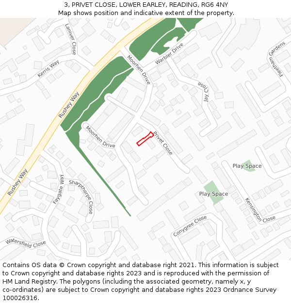 3, PRIVET CLOSE, LOWER EARLEY, READING, RG6 4NY: Location map and indicative extent of plot
