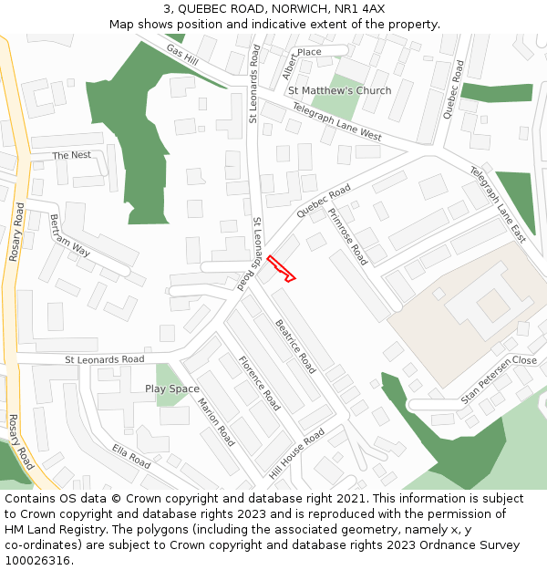 3, QUEBEC ROAD, NORWICH, NR1 4AX: Location map and indicative extent of plot