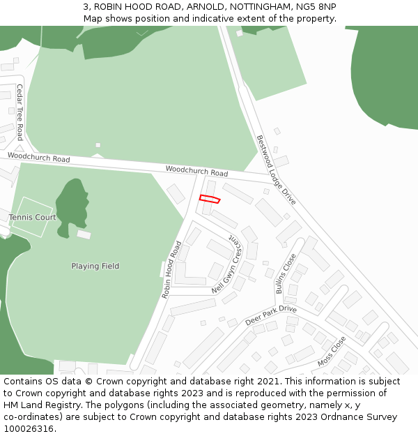 3, ROBIN HOOD ROAD, ARNOLD, NOTTINGHAM, NG5 8NP: Location map and indicative extent of plot