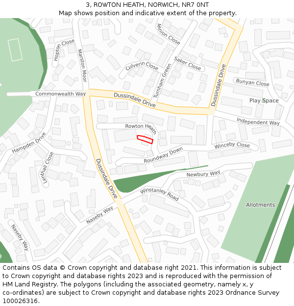 3, ROWTON HEATH, NORWICH, NR7 0NT: Location map and indicative extent of plot