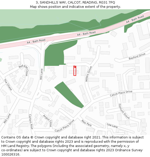 3, SANDHILLS WAY, CALCOT, READING, RG31 7PQ: Location map and indicative extent of plot
