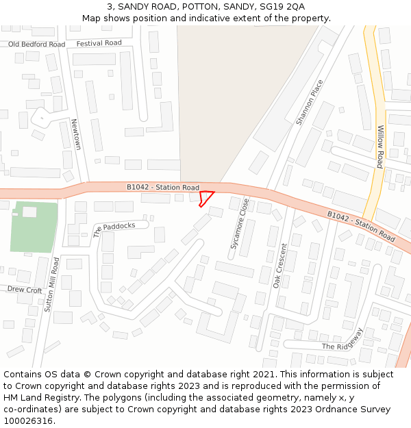 3, SANDY ROAD, POTTON, SANDY, SG19 2QA: Location map and indicative extent of plot