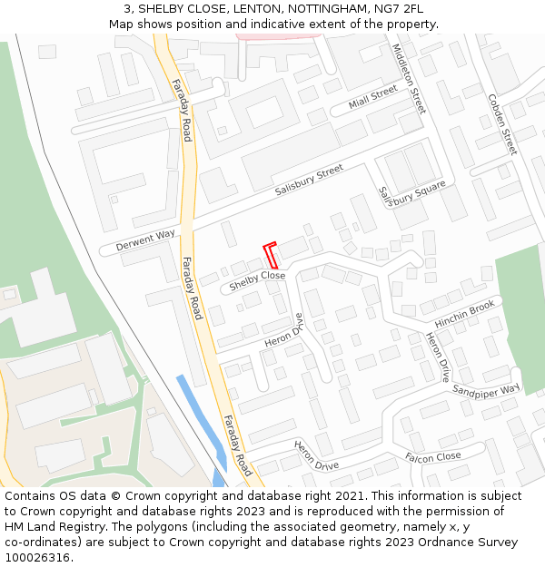 3, SHELBY CLOSE, LENTON, NOTTINGHAM, NG7 2FL: Location map and indicative extent of plot