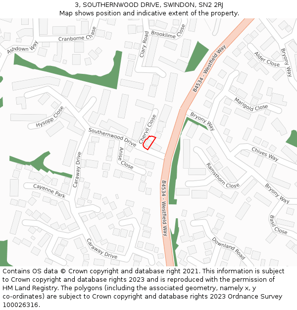 3, SOUTHERNWOOD DRIVE, SWINDON, SN2 2RJ: Location map and indicative extent of plot