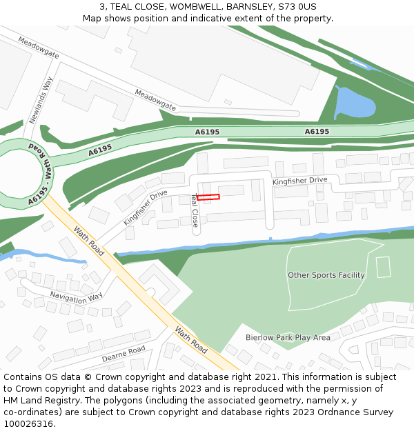 3, TEAL CLOSE, WOMBWELL, BARNSLEY, S73 0US: Location map and indicative extent of plot