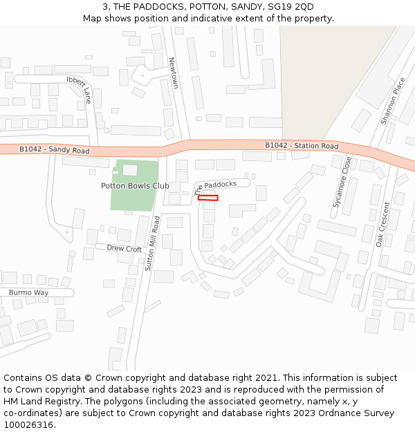 3, THE PADDOCKS, POTTON, SANDY, SG19 2QD: Location map and indicative extent of plot