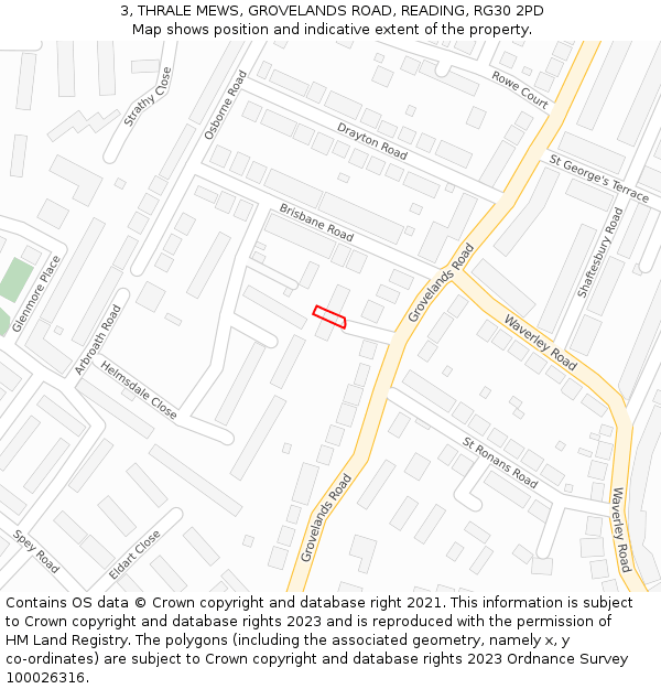 3, THRALE MEWS, GROVELANDS ROAD, READING, RG30 2PD: Location map and indicative extent of plot