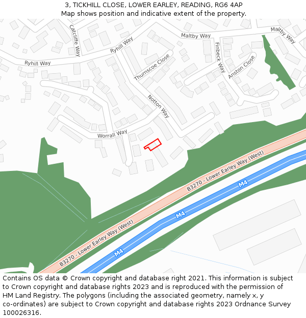 3, TICKHILL CLOSE, LOWER EARLEY, READING, RG6 4AP: Location map and indicative extent of plot