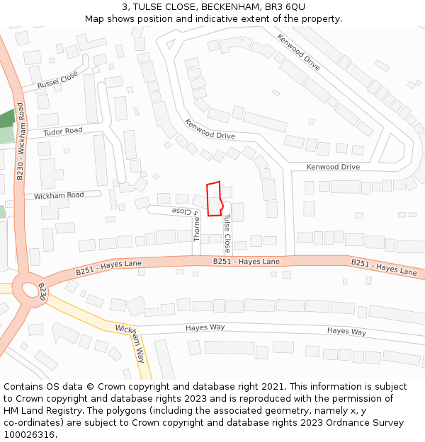 3, TULSE CLOSE, BECKENHAM, BR3 6QU: Location map and indicative extent of plot