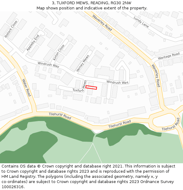 3, TUXFORD MEWS, READING, RG30 2NW: Location map and indicative extent of plot