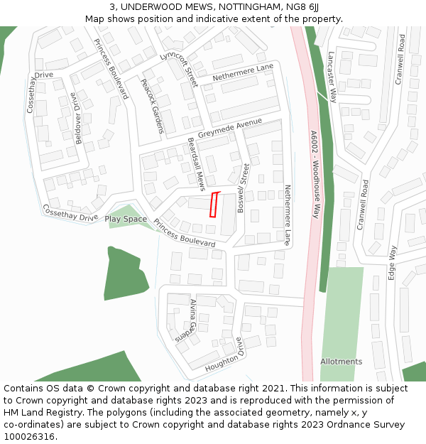 3, UNDERWOOD MEWS, NOTTINGHAM, NG8 6JJ: Location map and indicative extent of plot
