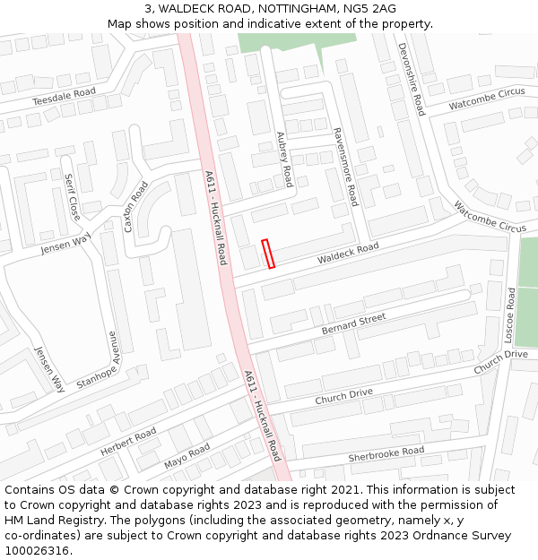 3, WALDECK ROAD, NOTTINGHAM, NG5 2AG: Location map and indicative extent of plot