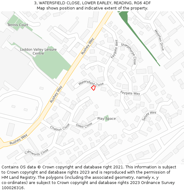 3, WATERSFIELD CLOSE, LOWER EARLEY, READING, RG6 4DF: Location map and indicative extent of plot