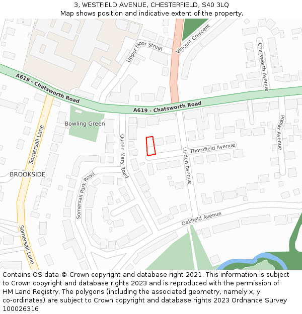 3, WESTFIELD AVENUE, CHESTERFIELD, S40 3LQ: Location map and indicative extent of plot