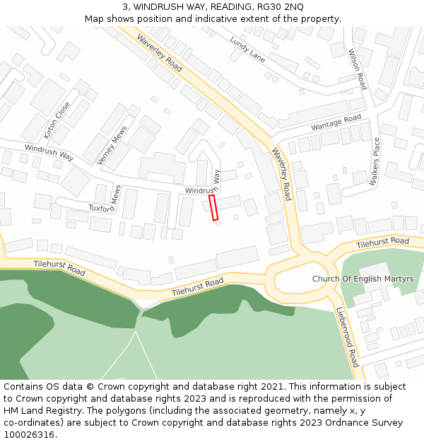 3, WINDRUSH WAY, READING, RG30 2NQ: Location map and indicative extent of plot