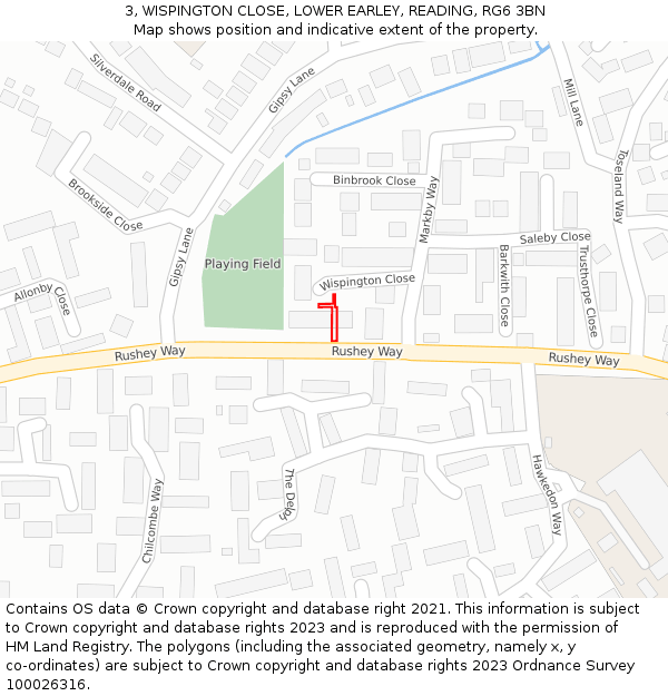 3, WISPINGTON CLOSE, LOWER EARLEY, READING, RG6 3BN: Location map and indicative extent of plot