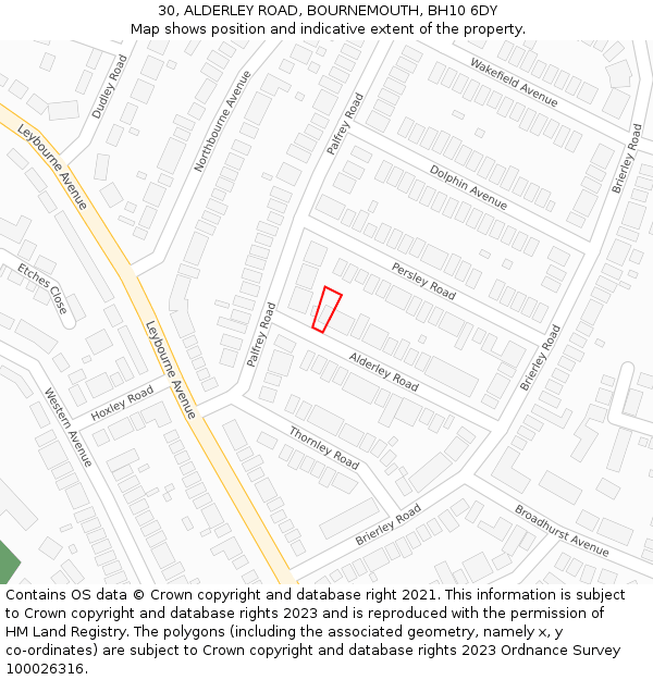 30, ALDERLEY ROAD, BOURNEMOUTH, BH10 6DY: Location map and indicative extent of plot