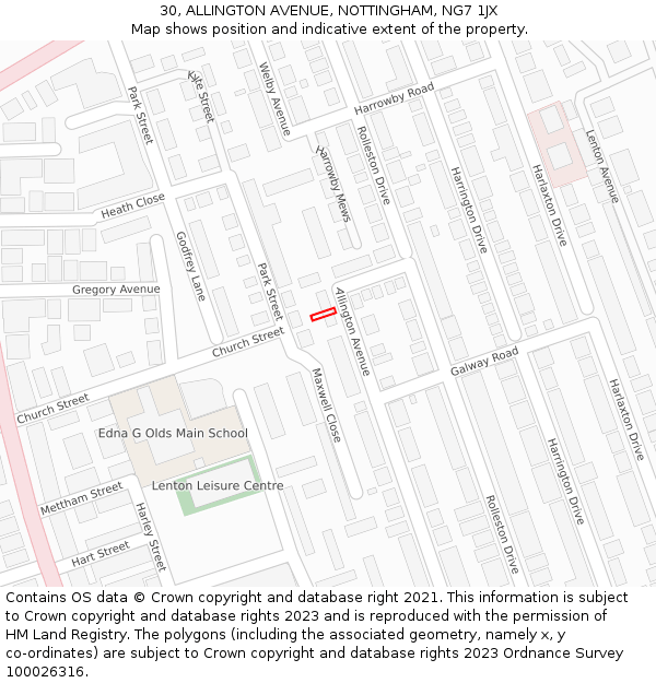 30, ALLINGTON AVENUE, NOTTINGHAM, NG7 1JX: Location map and indicative extent of plot