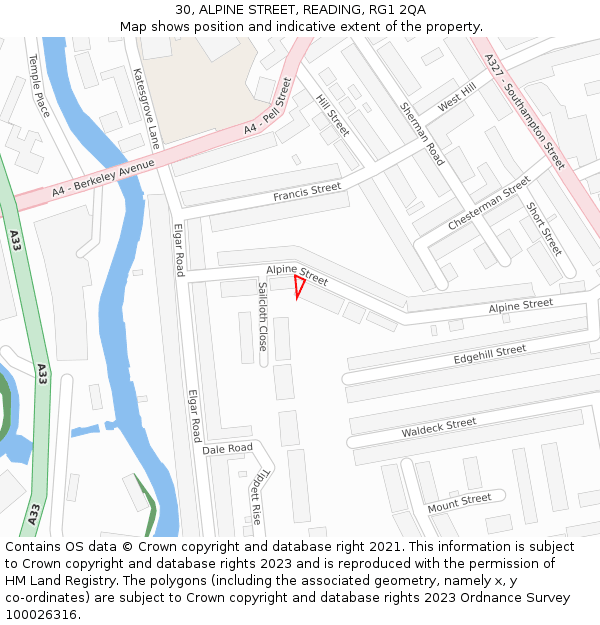 30, ALPINE STREET, READING, RG1 2QA: Location map and indicative extent of plot