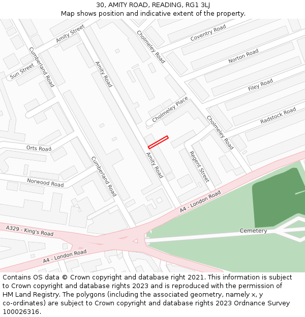 30, AMITY ROAD, READING, RG1 3LJ: Location map and indicative extent of plot