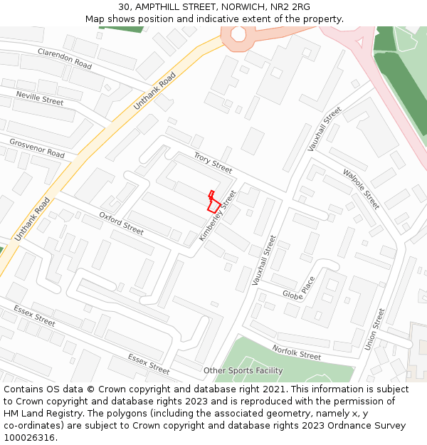 30, AMPTHILL STREET, NORWICH, NR2 2RG: Location map and indicative extent of plot