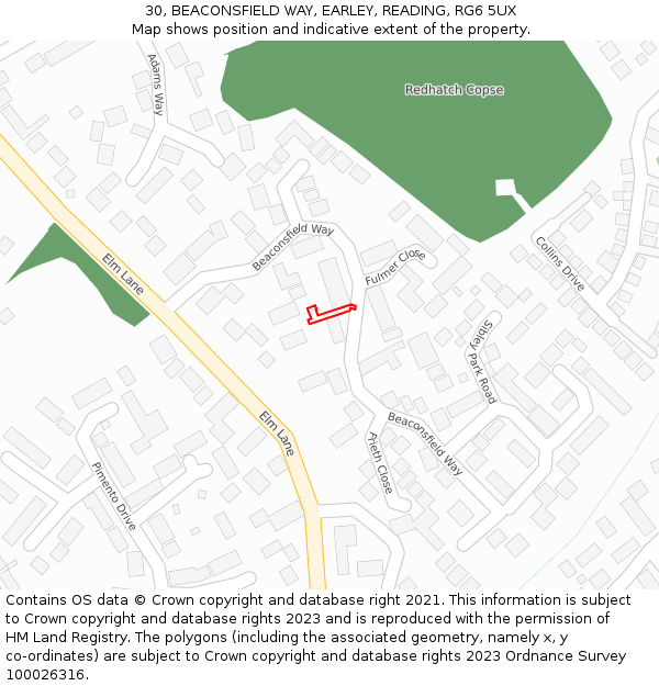 30, BEACONSFIELD WAY, EARLEY, READING, RG6 5UX: Location map and indicative extent of plot
