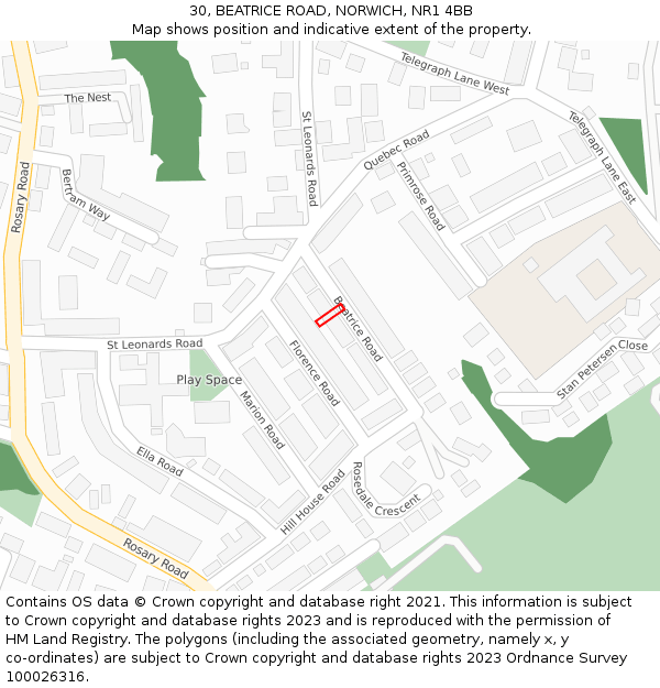 30, BEATRICE ROAD, NORWICH, NR1 4BB: Location map and indicative extent of plot