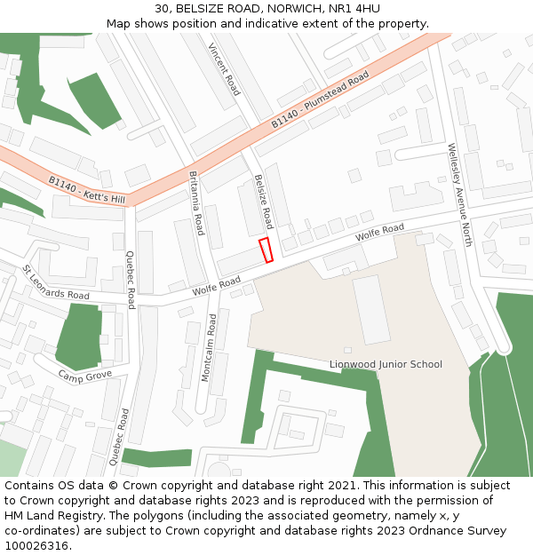 30, BELSIZE ROAD, NORWICH, NR1 4HU: Location map and indicative extent of plot