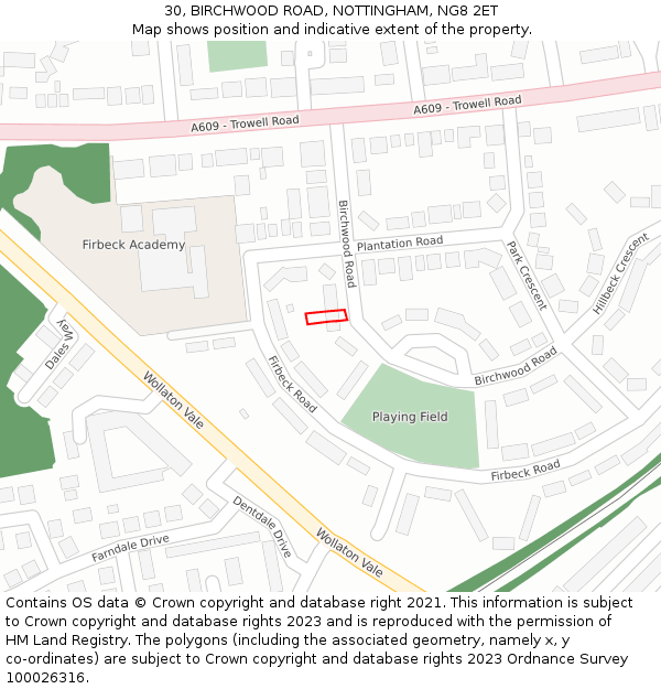30, BIRCHWOOD ROAD, NOTTINGHAM, NG8 2ET: Location map and indicative extent of plot