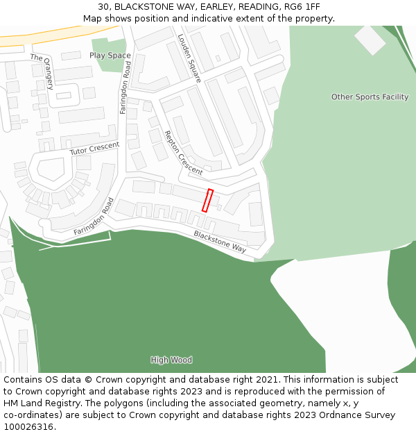 30, BLACKSTONE WAY, EARLEY, READING, RG6 1FF: Location map and indicative extent of plot