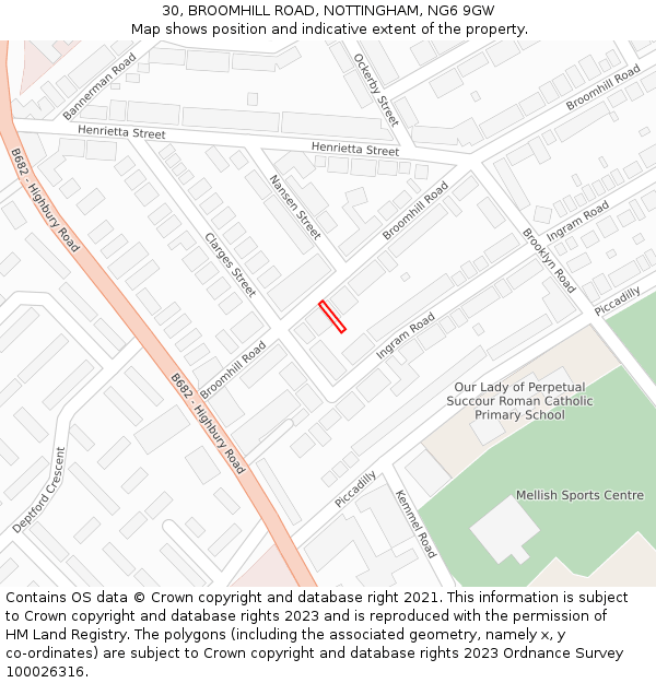 30, BROOMHILL ROAD, NOTTINGHAM, NG6 9GW: Location map and indicative extent of plot