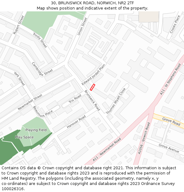 30, BRUNSWICK ROAD, NORWICH, NR2 2TF: Location map and indicative extent of plot