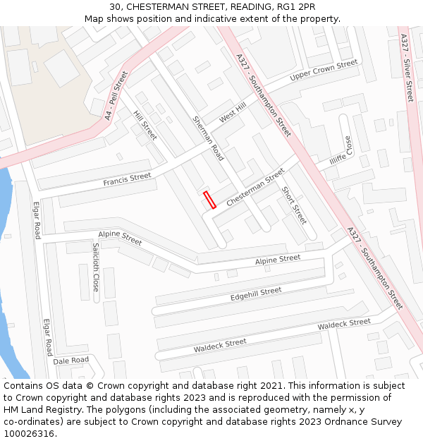 30, CHESTERMAN STREET, READING, RG1 2PR: Location map and indicative extent of plot